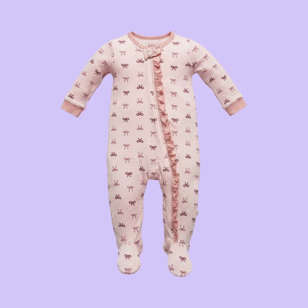 Milkberry Baby Girl Bamboo Bow Footed Sleeper and Headband Set Pink 6-9M NEW
